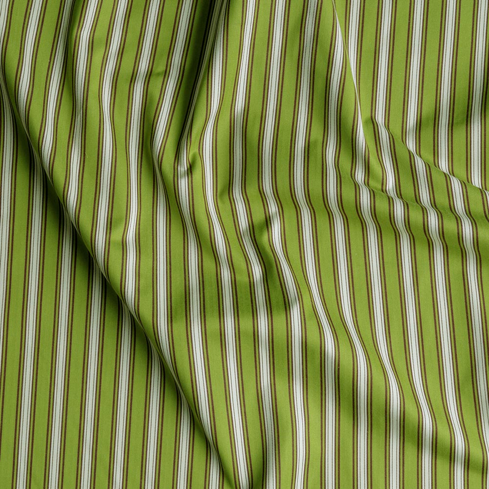 A stylish green and white striped fabric, great for adding a pop of color to any space.