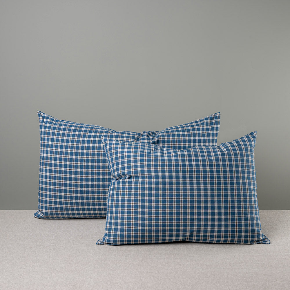  Rectangle Lollop Cushion in Well Plaid Cotton, Blue Brown 