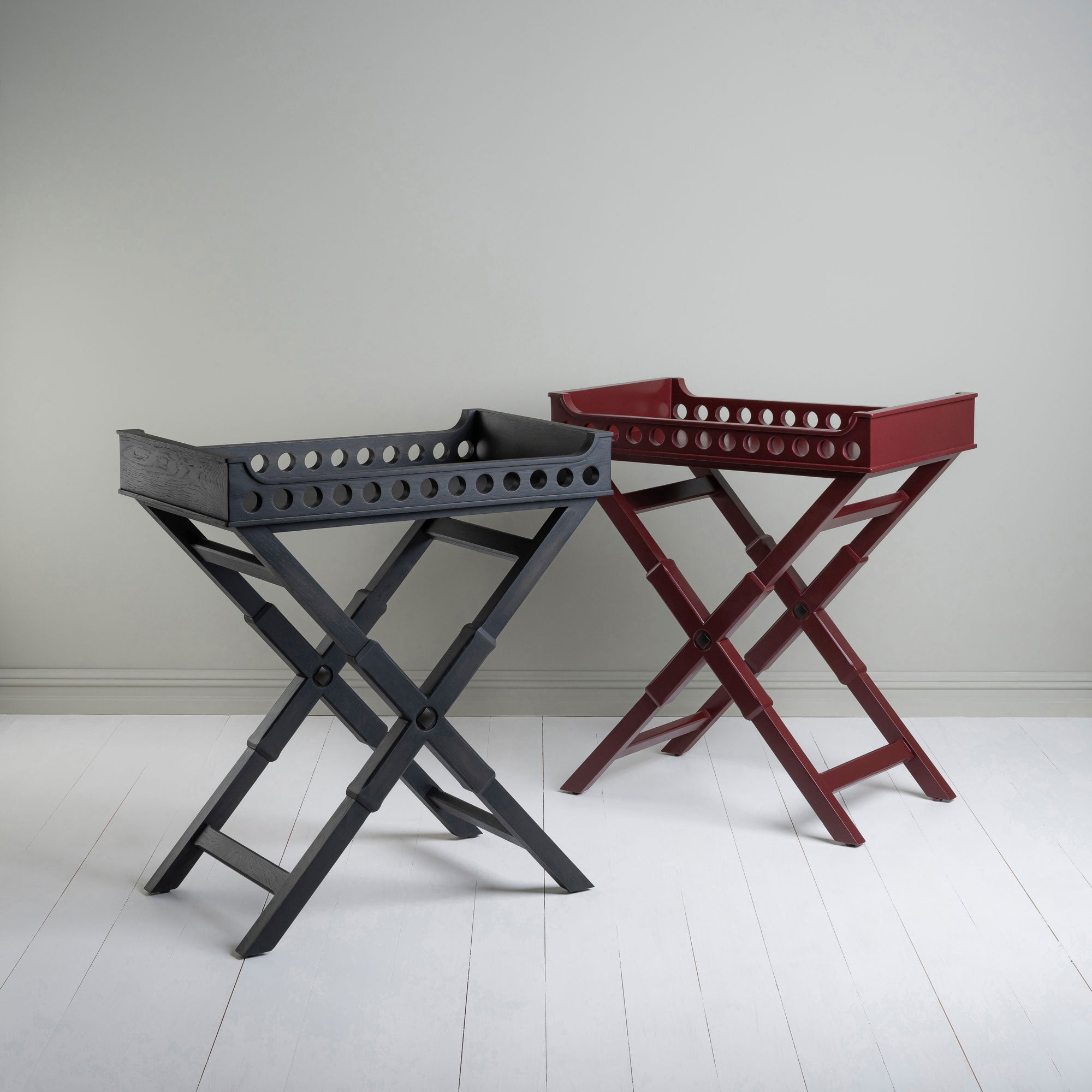  Two Ready Steady Tray Tables, in Berry Red and Coal Black - By NiX 
