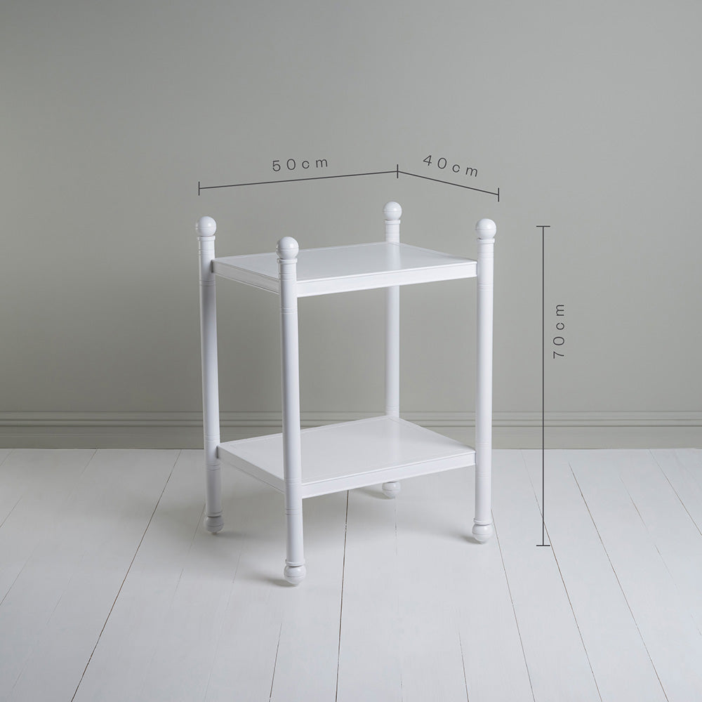  Dimensions of Revive White Side Table. Height 70cm, Length 50cm, and Width 40cm - NiX By Nicola Harding & Co. 