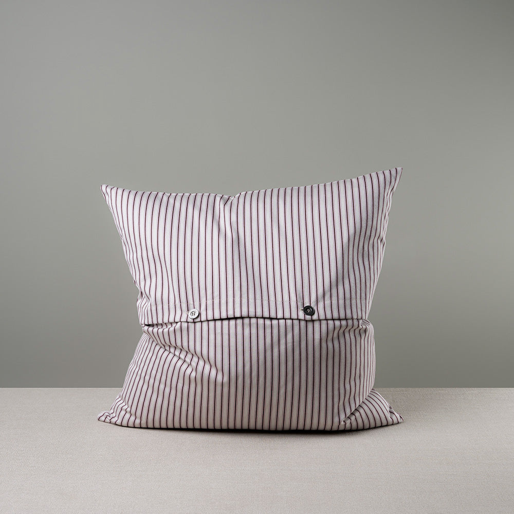 Square Kip Cushion in Ticking Cotton, Berry