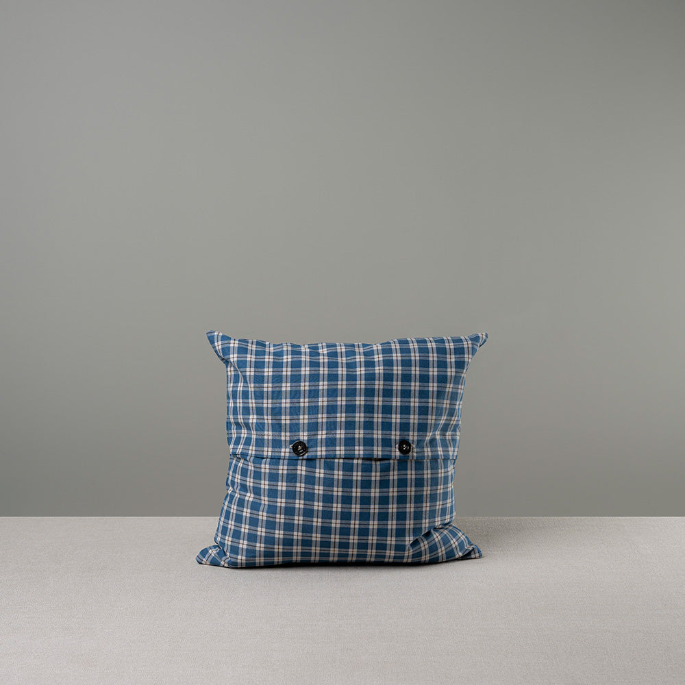 Square Kip Cushion in Well Plaid Cotton, Blue Brown