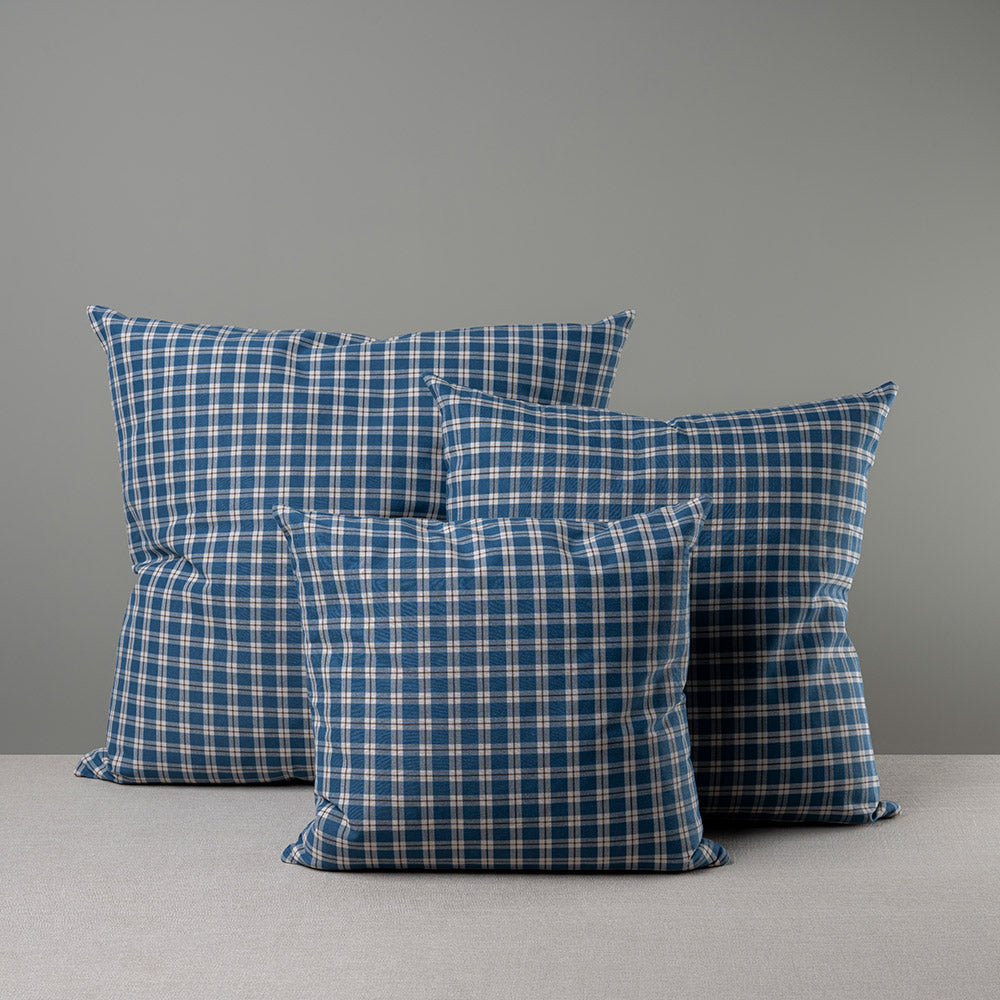 Square Kip Cushion in Well Plaid Cotton, Blue Brown