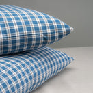  2 Square Cushion in Plaid Cotton, Blue On Top of Each Other - By NiX 