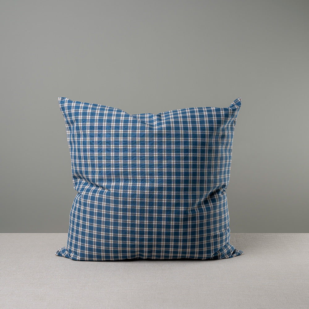  Square Kip Cushion in Well Plaid Cotton, Blue Brown 