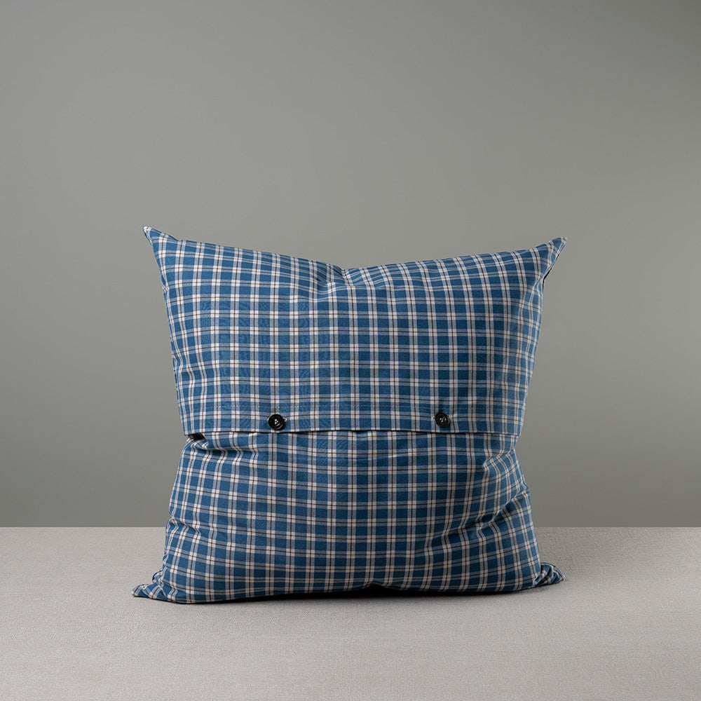 Square Kip Cushion in Well Plaid Cotton, Blue Brown