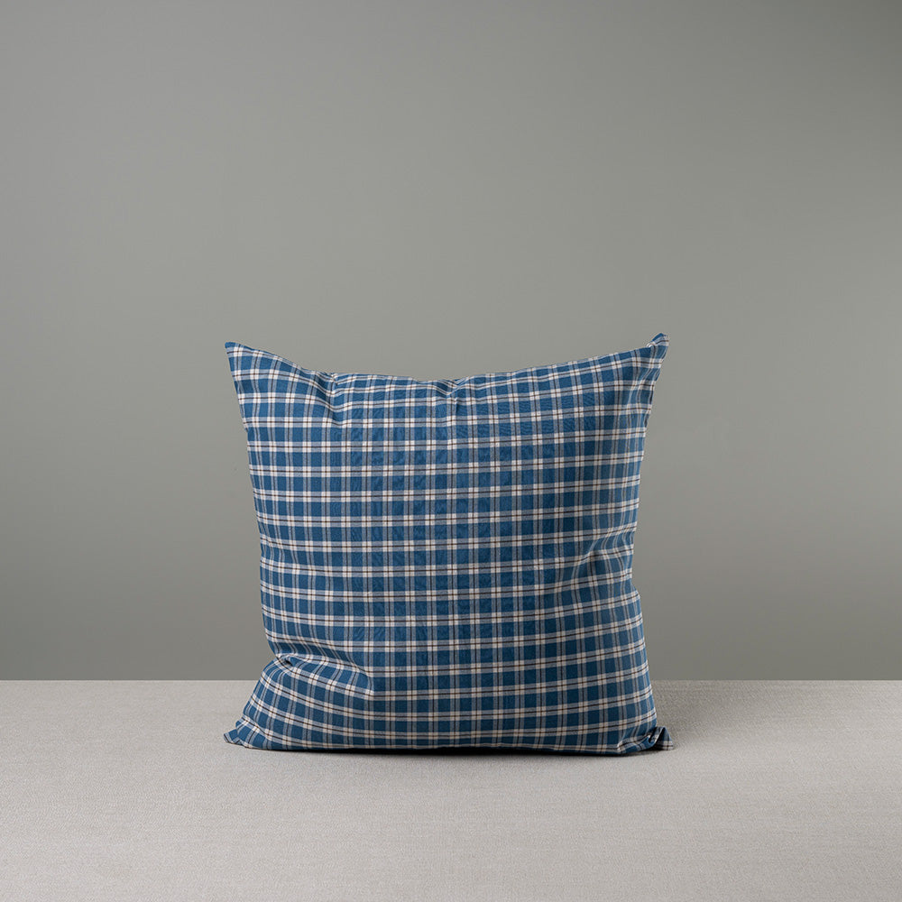 Square Kip Cushion in Well Plaid Cotton, Blue Brown