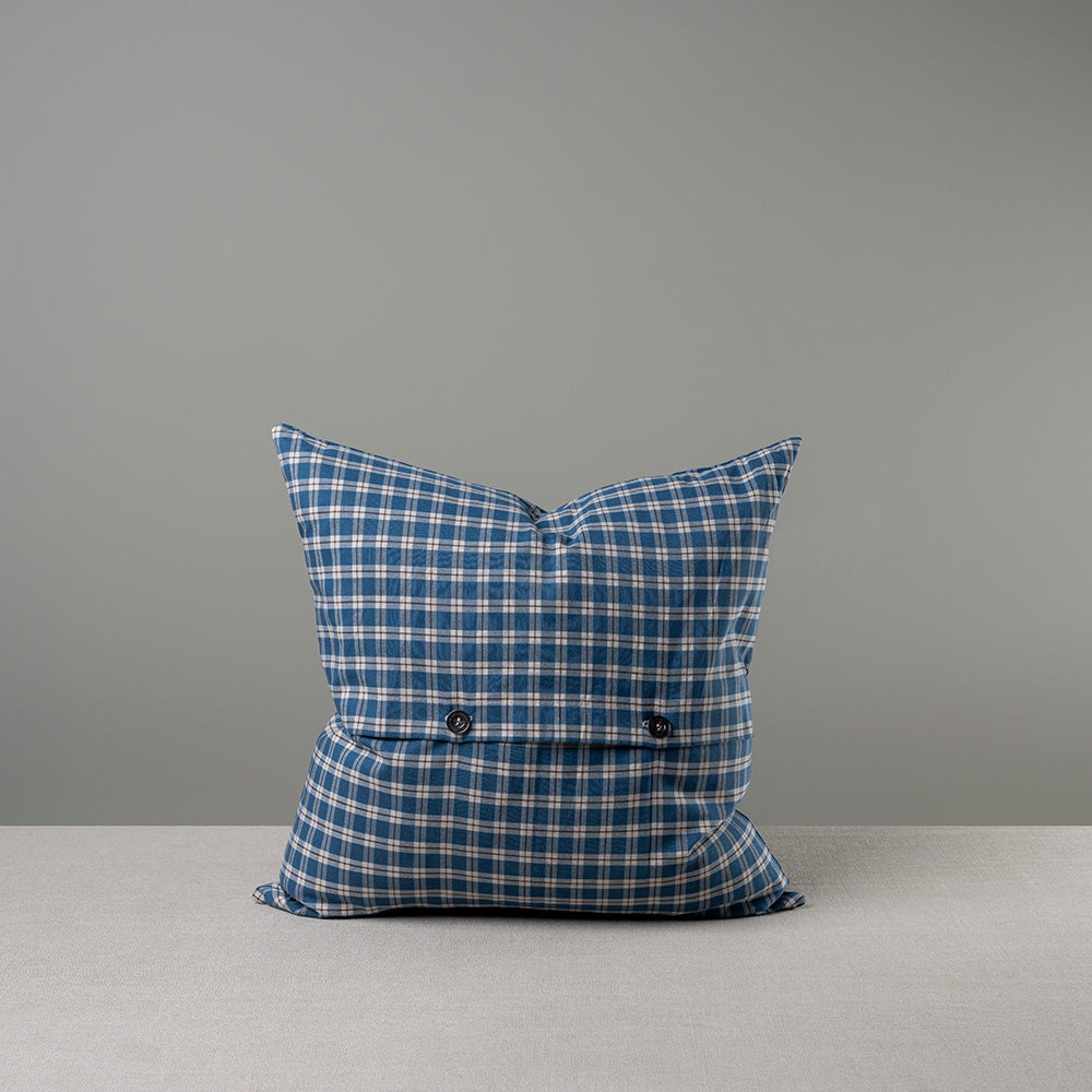  Square Kip Cushion in Well Plaid Cotton, Blue Brown 