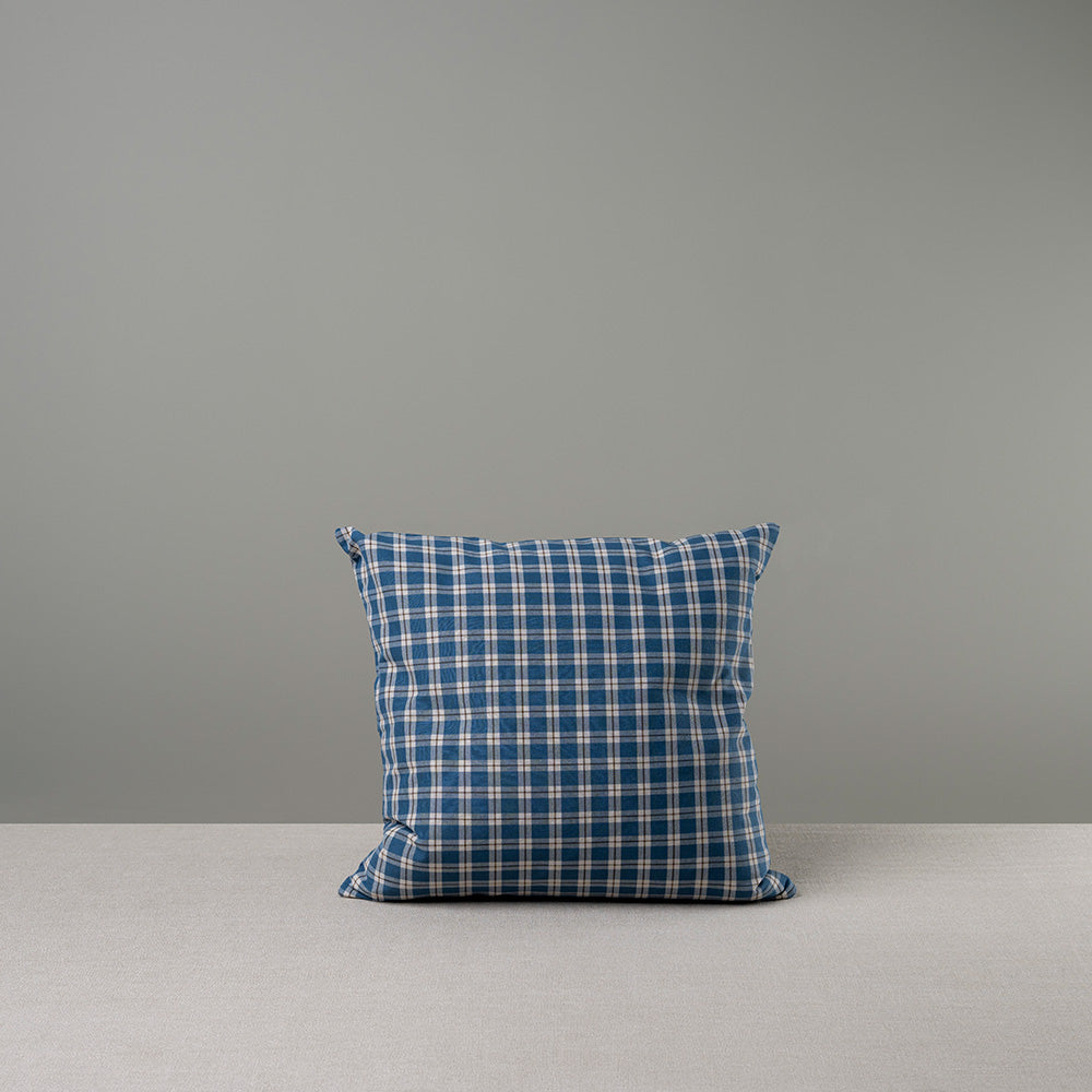  Square Kip Cushion in Well Plaid Cotton, Blue Brown 