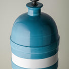  Humbug Striped Ceramic Table Lamp Base in Blue & Warm White, Top Closeup - Nicola Harding 