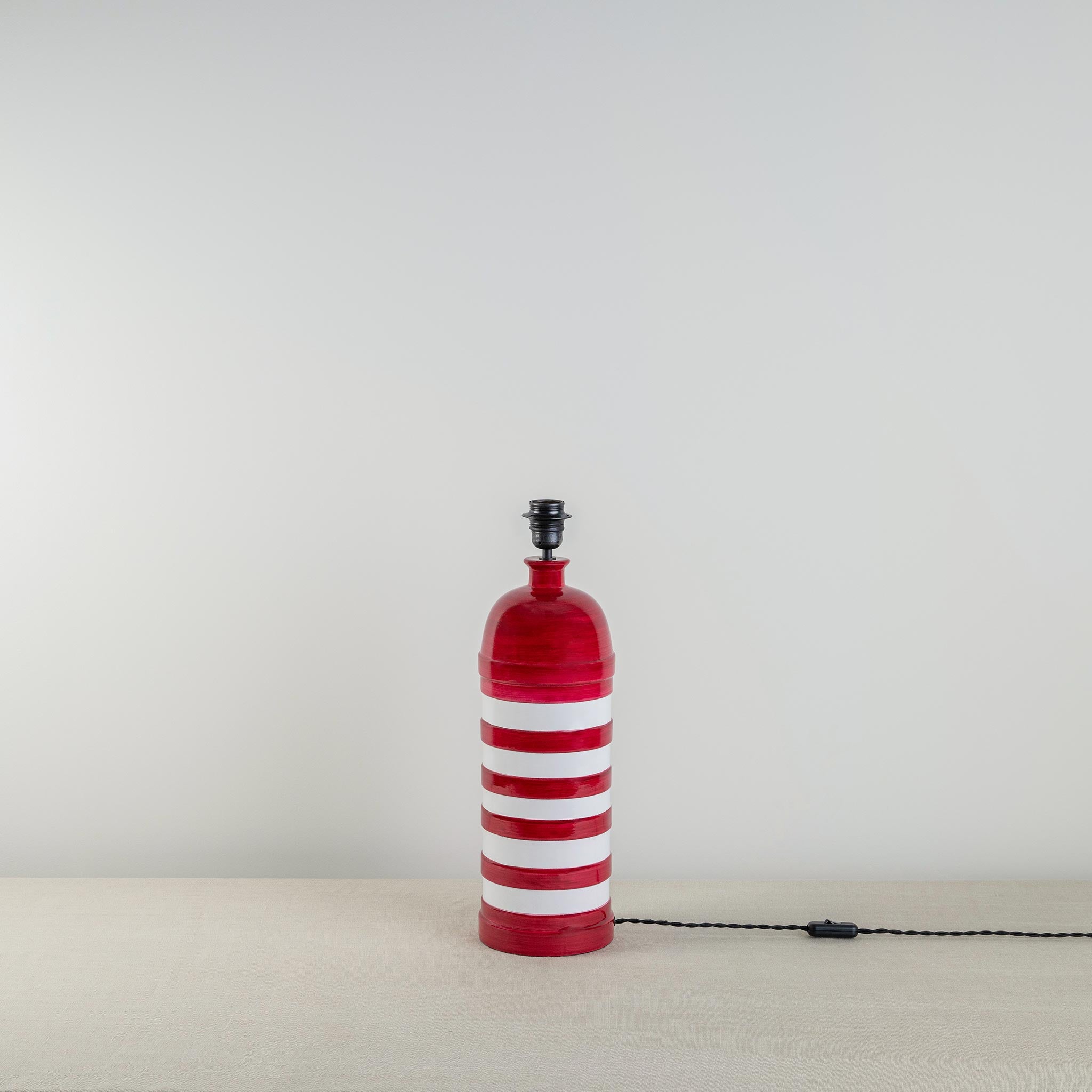  Humbug Striped Ceramic Table Lamp Base in Cherry Red & Warm White - Nicola Harding 