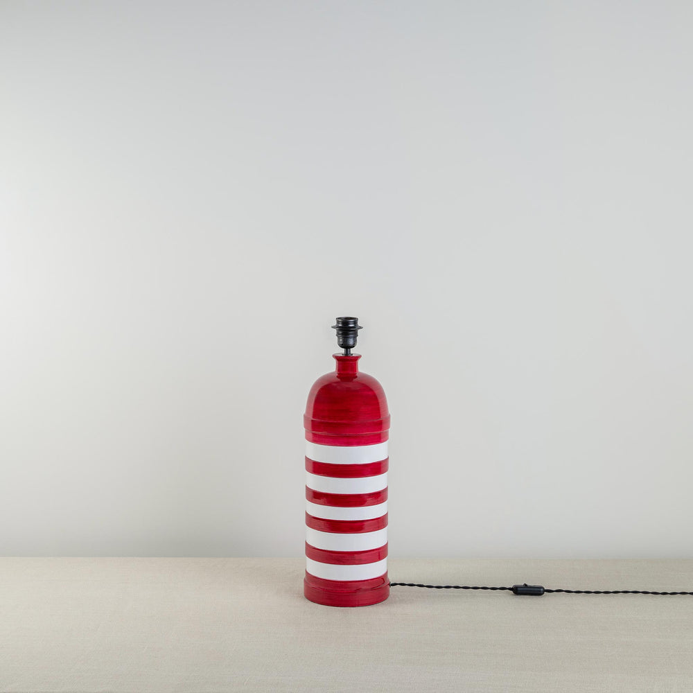 image of Humbug Striped Ceramic Table Lamp Base in Cherry Red & Warm White