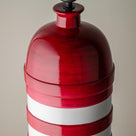  Humbug Striped Ceramic Table Lamp Base in Cherry Red & Warm White, Top Design Closeup - Nicola Harding 