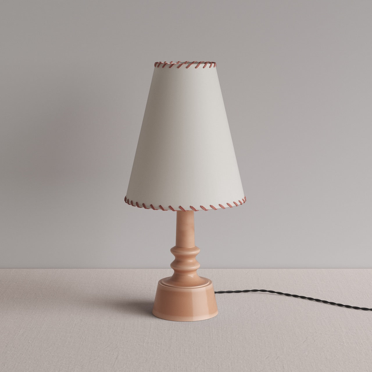  Ditsy Ceramic Table Lamp Base in Blush Pink, With Ditsy Tall Tapered Lamp Shade in Natural Parchment - By NiX 