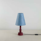  Ditsy Ceramic Table Lamp Base in Damson Pink, With Ditsy Tall Tapered Lamp Shade in Dotty Sky Blue - Nicola Harding 