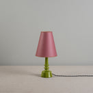  Ditsy Ceramic Table Lamp Base in Olive Green, With Focused Empire Paper Lamp Shade in Burgundy with Muted Pink Trim - Nicola Harding 