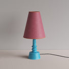  Ditsy Ceramic Table Lamp Base in Turquoise, With Ditsy Tall Tapered Lamp Shade in Burgundy with Pink Trim - Nicola Harding 