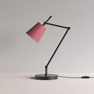  Focused Table Lamp Base in Waxed Brass, With Focused Empire Paper Lamp Shade in Burgundy with Muted Pink Trim - NiX 