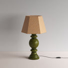  Hourglass Ceramic Table Lamp Base in Green, With Townhouse Hexagonal Lamp Shade in Dotty Tan - NiX By Nicola Harding & Co. 