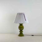 Hourglass Ceramic Table Lamp Base in Green, With Sunburst Concertina Natural Pleat Lamp Shade with Blackberry Cord - Nicola Harding 