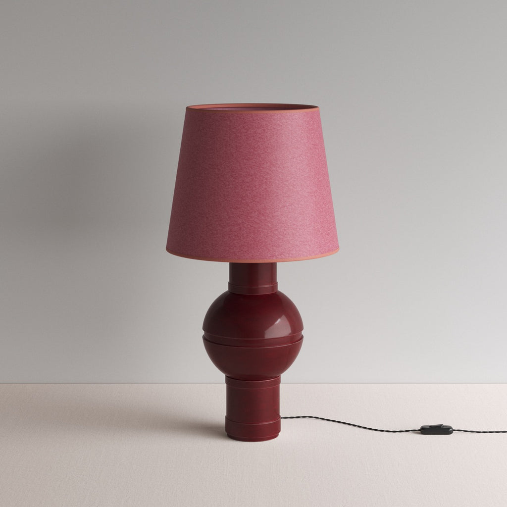  Orb Ceramic Table Lamp Base in Red, With Humbug Straight Empire Paper Lampshade in Burgundy Paper with Pink Trim - Nicola Harding 