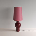  Orb Ceramic Table Lamp Base in Red, With Whimsical Tall Straight Empire Lamp Shade in Burgundy - Nicola Harding 