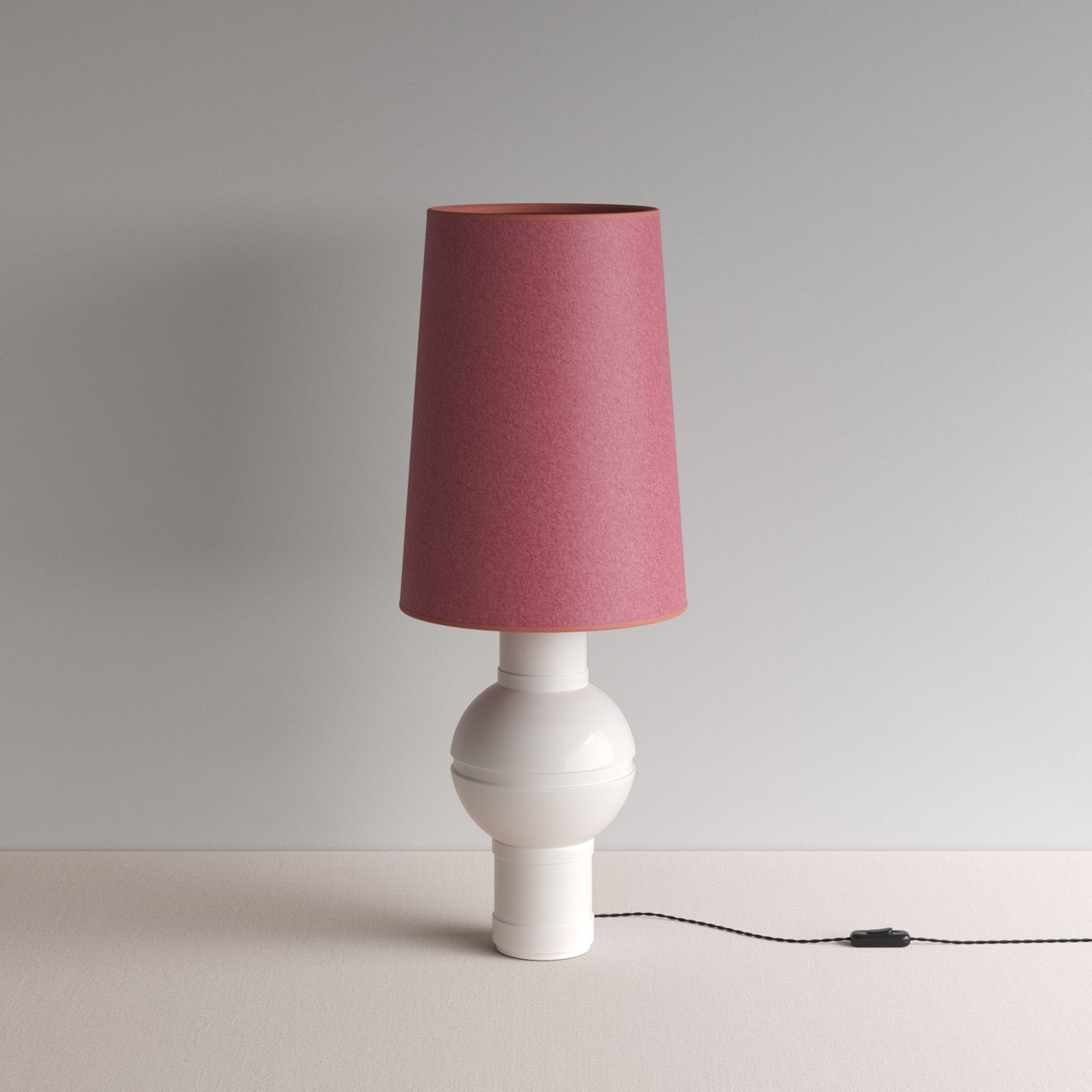  Orb Ceramic Table Lamp Base in Warm White, With Whimsical Tall Straight Empire Lamp Shade in Burgundy - By NiX 