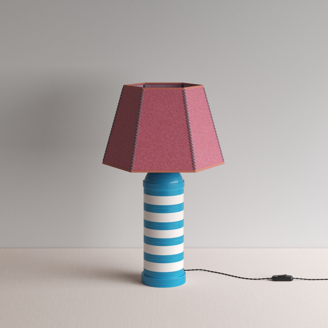  Humbug Striped Ceramic Table Lamp Base in Blue & Warm White 