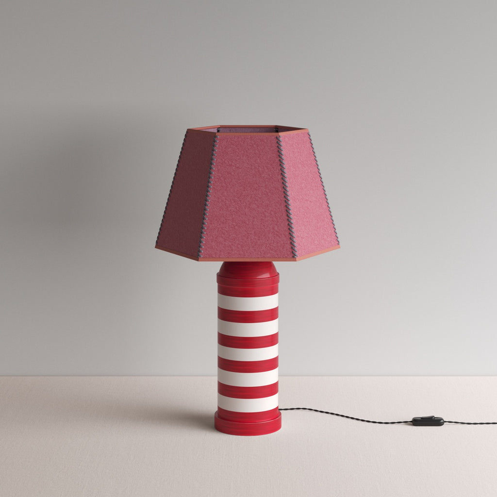  Humbug Striped Ceramic Table Lamp Base in Cherry Red & Warm White 