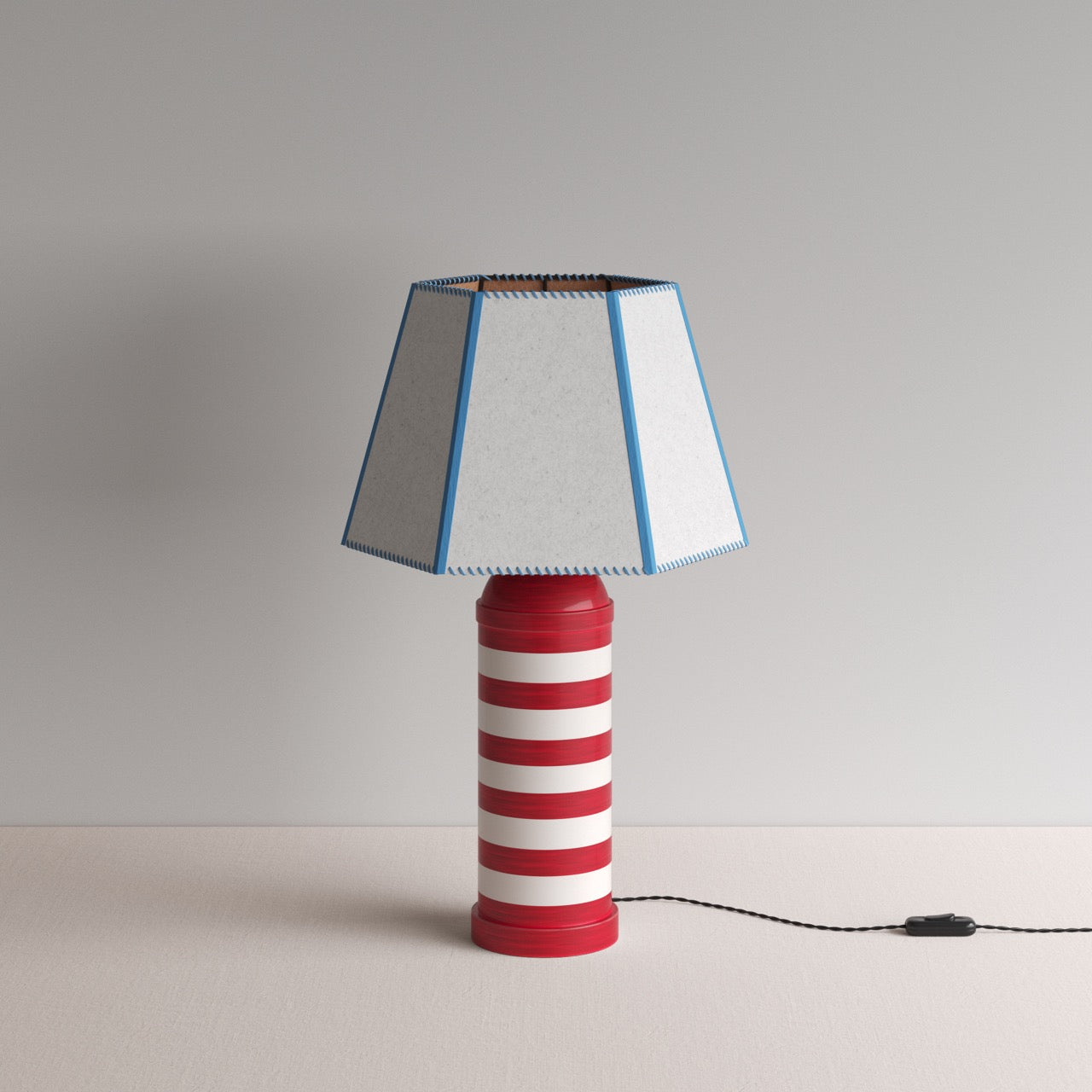  Humbug Striped Ceramic Table Lamp Base in Cherry Red & Warm White 