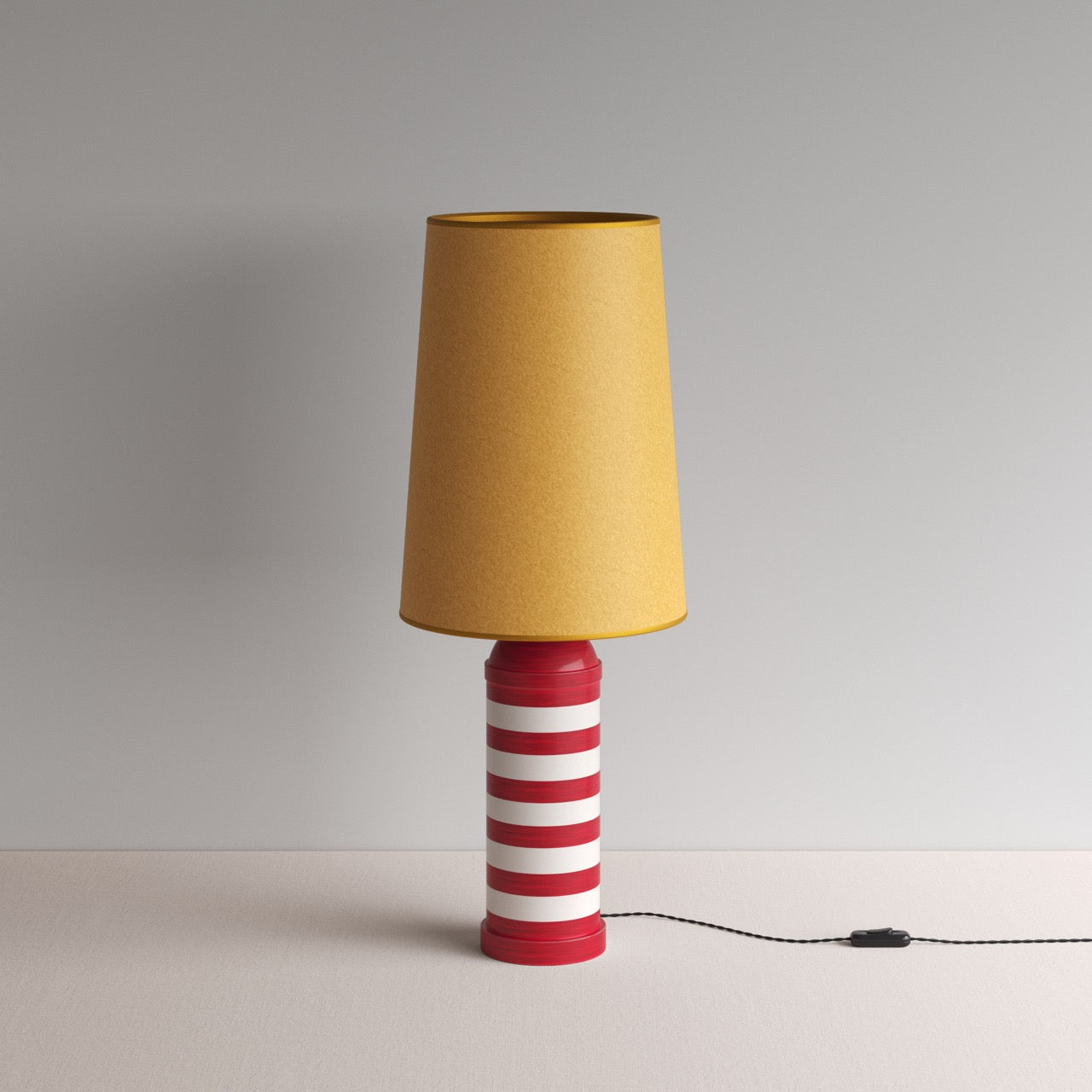 Humbug Striped Ceramic Table Lamp Base in Cherry Red & Warm White