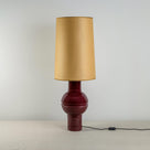  Orb Ceramic Table Lamp Base in Red, With Whimsical Tall Straight Empire Lamp Shade in Mustard with Antiqued Gold Trim - Nicola Harding 