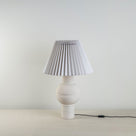  Orb Ceramic Table Lamp Base in Warm White, With Sunburst Concertina Natural Pleat Lamp Shade with Blackberry Cord - By NiX 