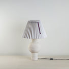  Orb Ceramic Table Lamp Base in Warm White, With Sunburst Concertina Natural Pleat Lamp Shade with Blackberry Cord - Nicola Harding 