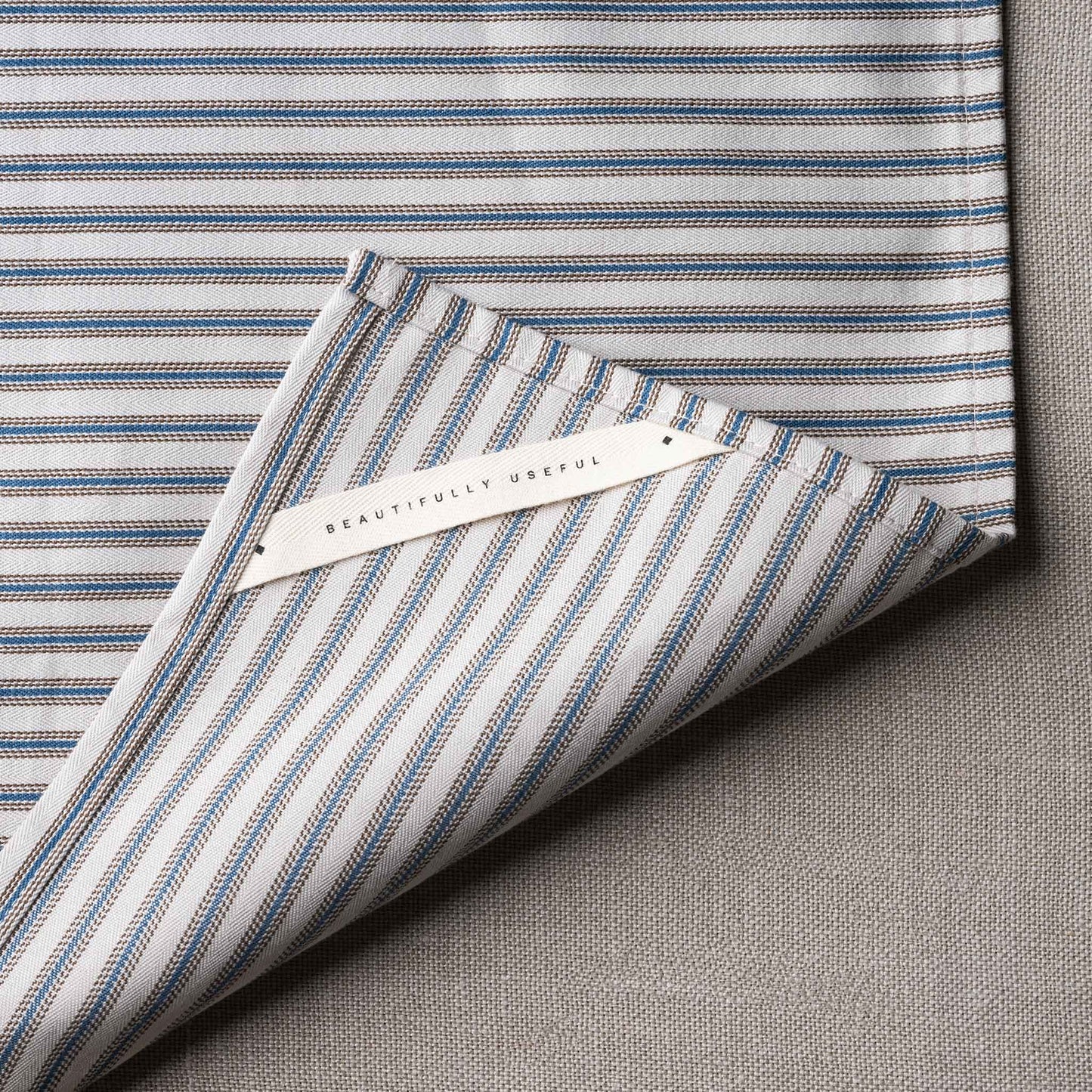 Luster Tea Towel in Ticking Cotton, Blue Brown