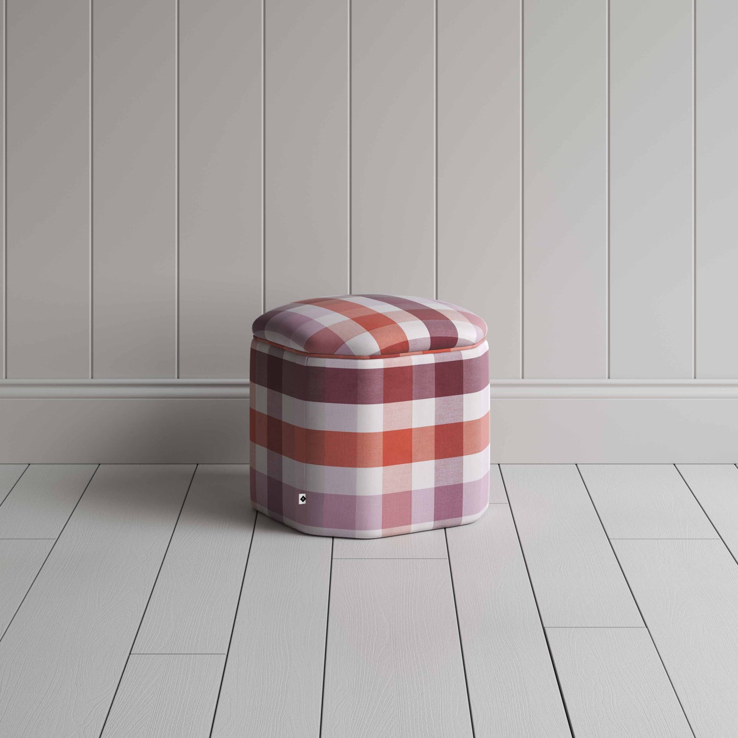 Thither Hexagonal Ottoman in Checkmate Cotton, Berry - NiX