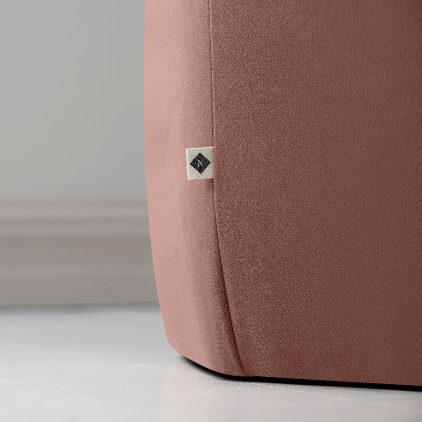 Thither Hexagonal Ottoman in Intelligent Velvet Dusky Pink With NiX tag