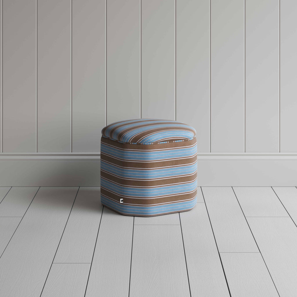  Thither Hexagonal Ottoman in Regatta Cotton, Blue 