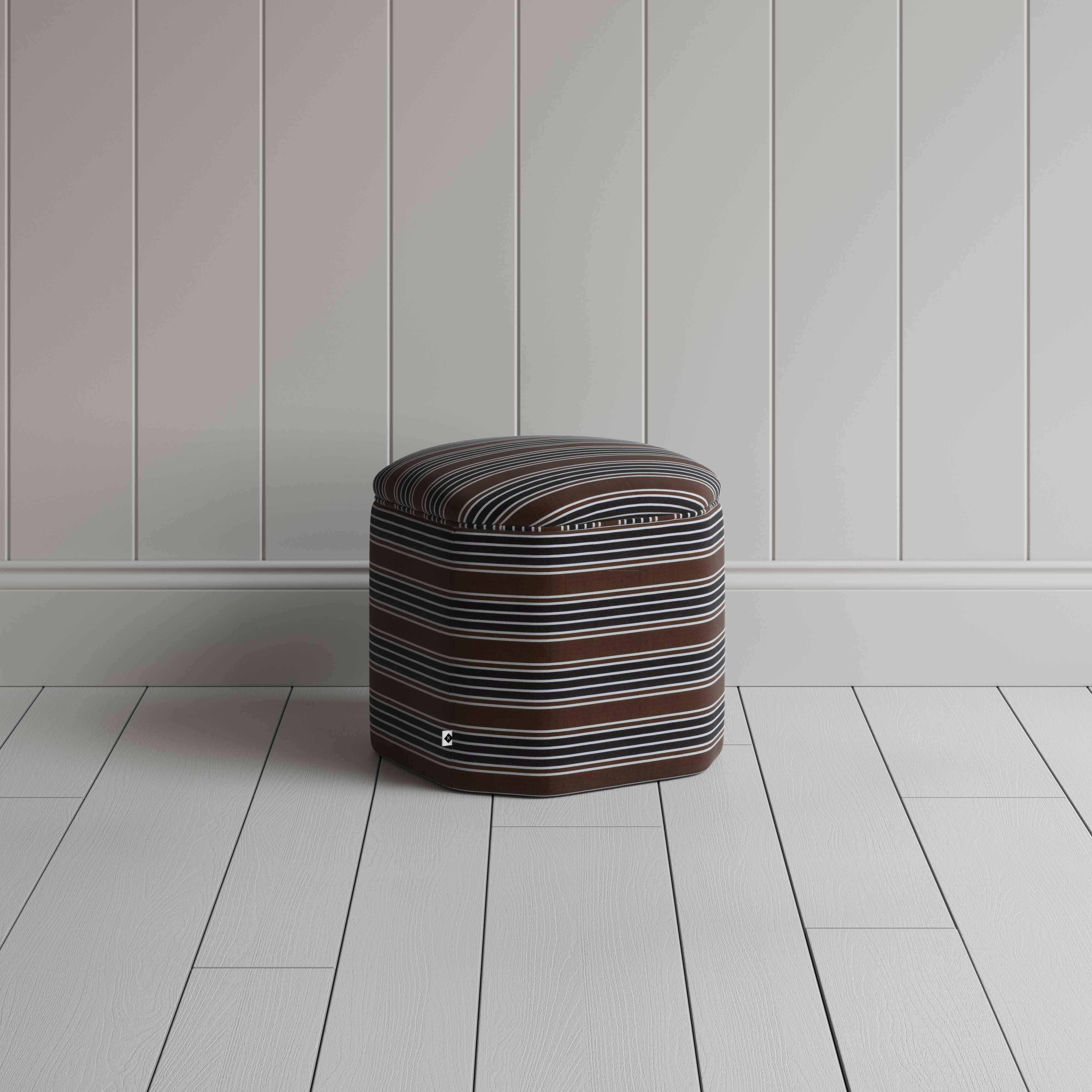  Thither Hexagonal Ottoman in Regatta Cotton, Charcoal 