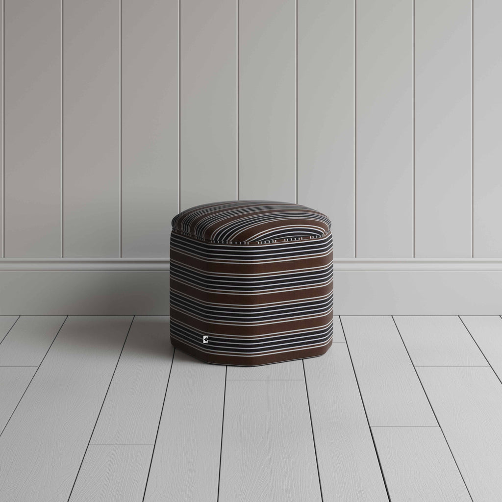  Thither Hexagonal Ottoman in Regatta Cotton, Charcoal - NiX 