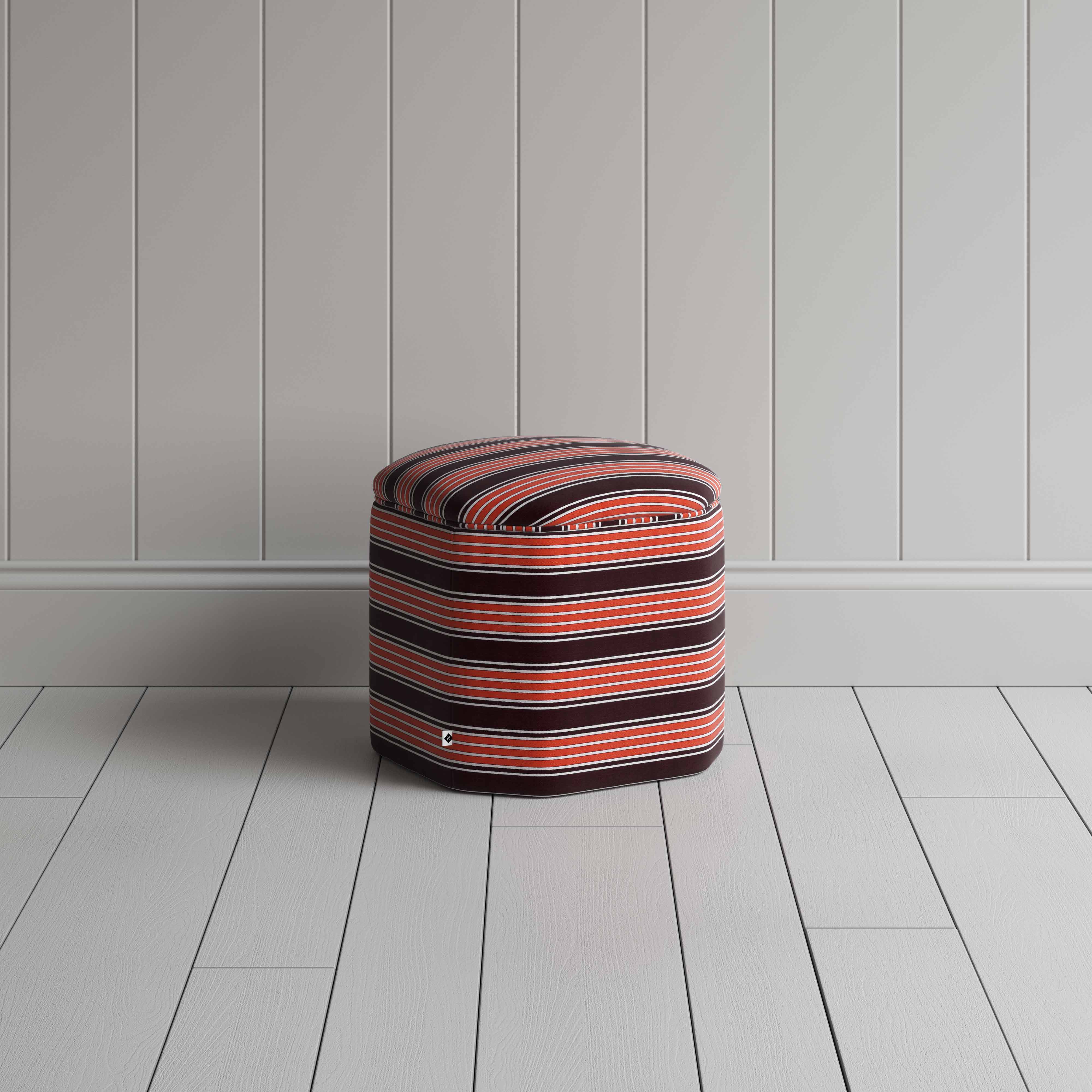  Thither Hexagonal Ottoman in Regatta Cotton, Flame - NiX 