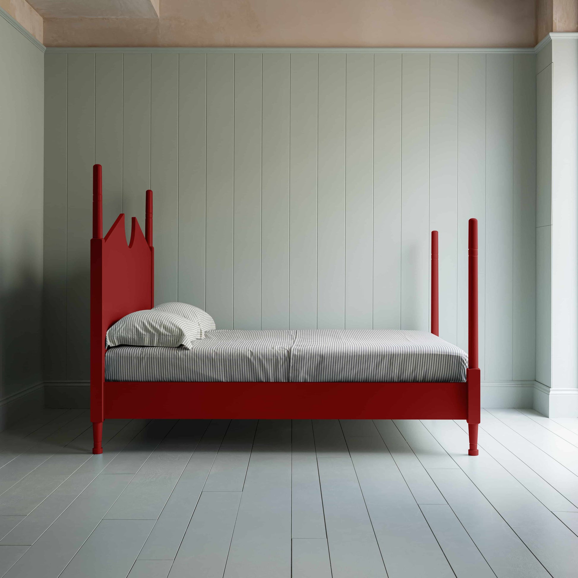 Out for the Count Three Quarter Poster Bed in Ruby Red Side View - NiX