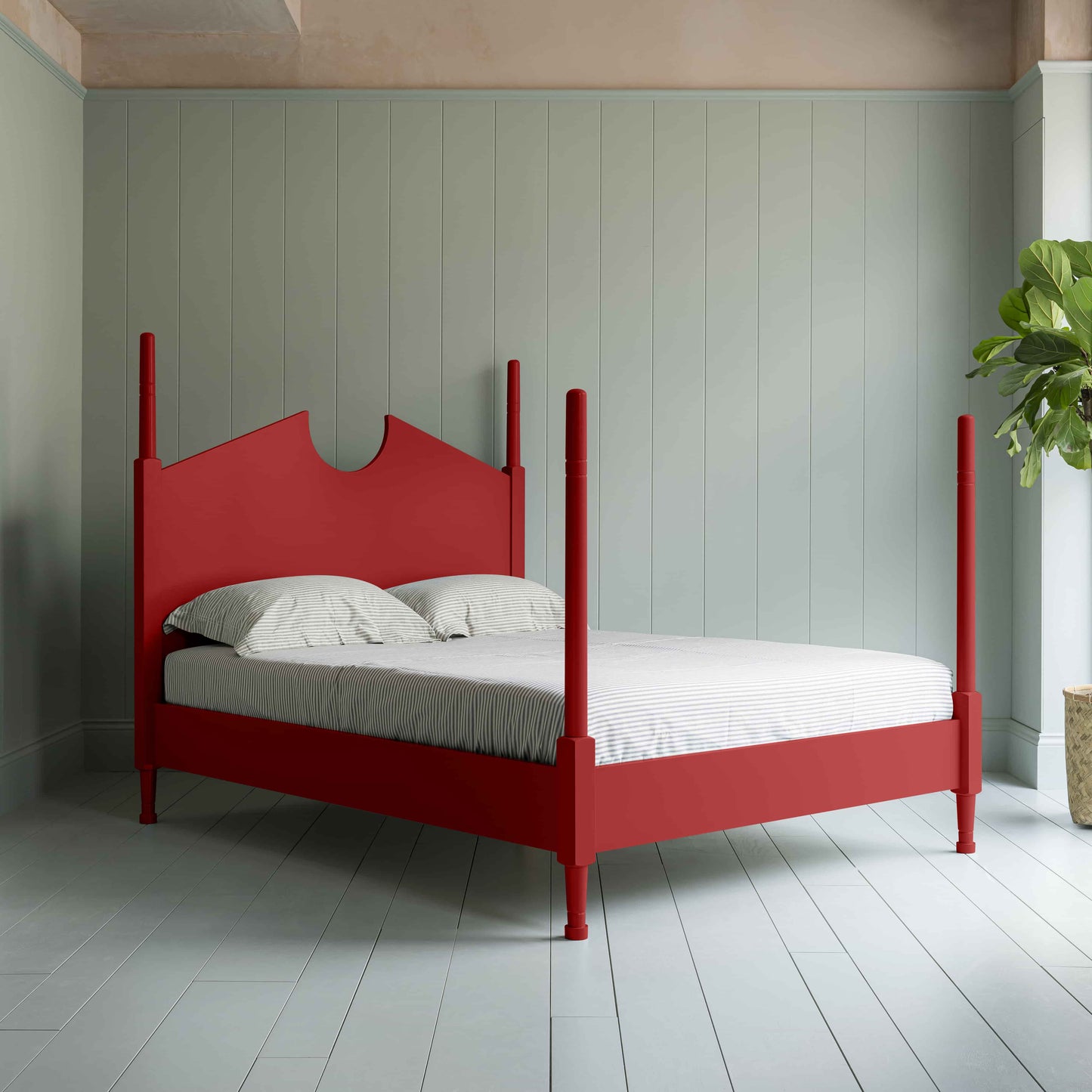 Out for the Count Three Quarter Poster Bed in Ruby Red Side View - NiX