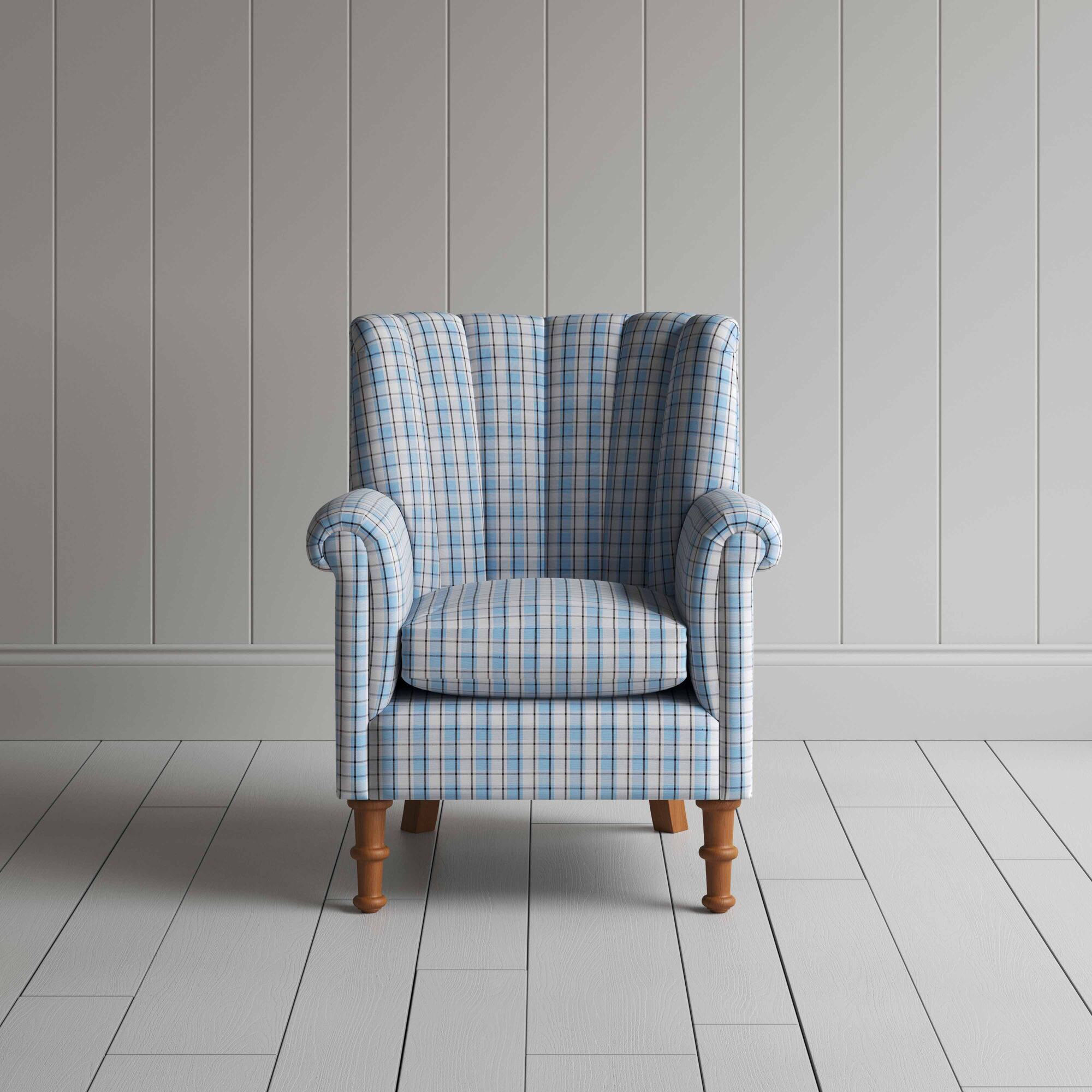  Time Out Armchair in Square Deal Cotton, Blue Brown 