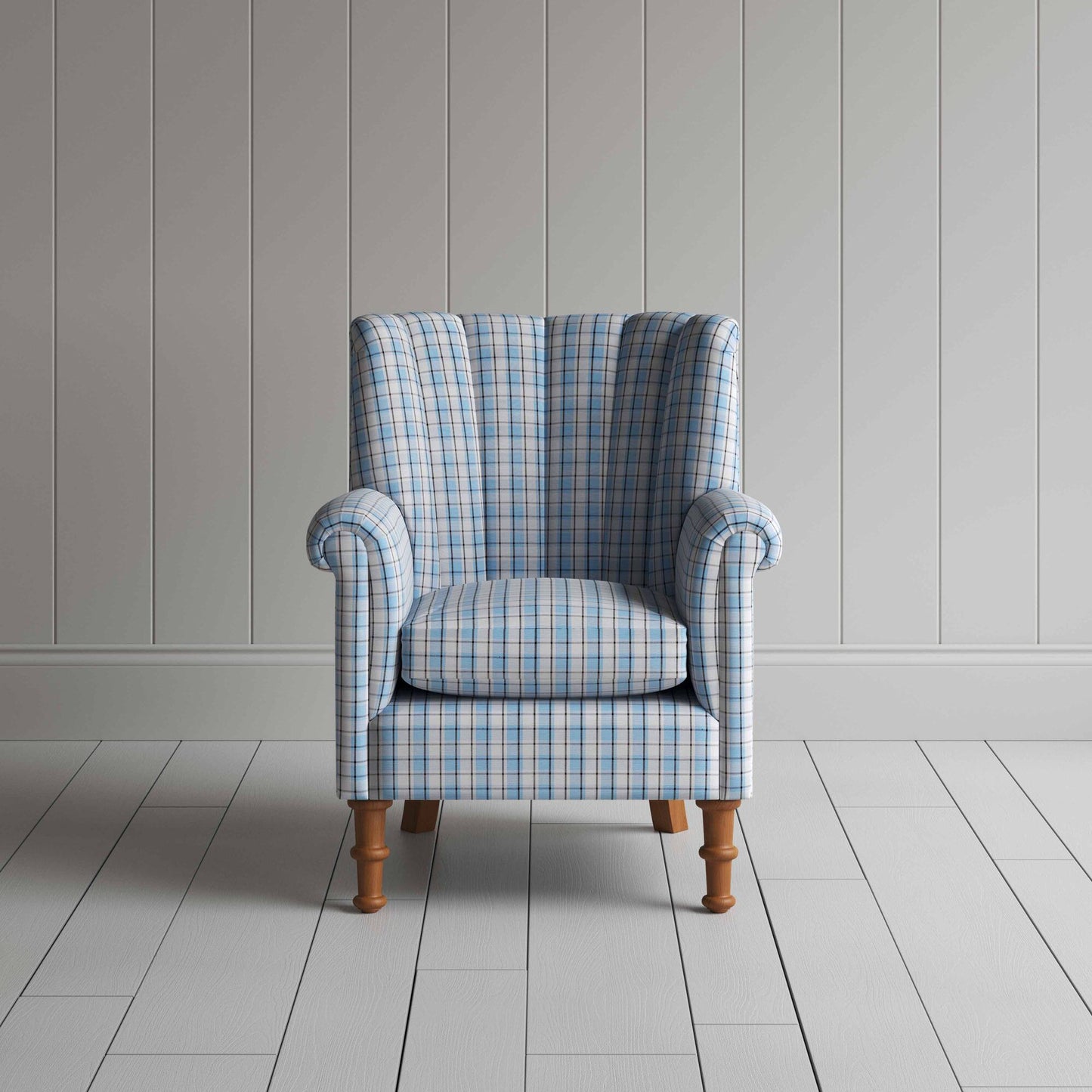 Time Out Armchair in Square Deal Cotton, Blue Brown