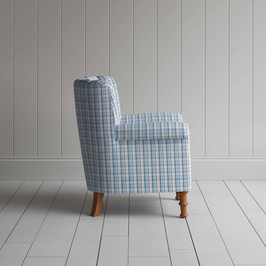  Time Out Armchair in Square Deal Cotton, Blue Brown, Side View - NiX 