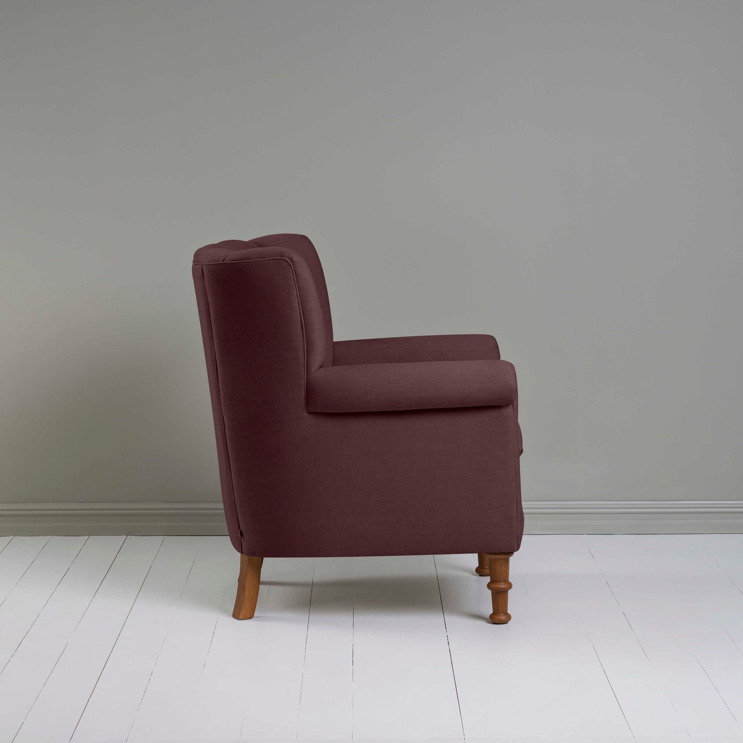 Time Out Armchair in Laidback Linen Damson, Side View - NiX