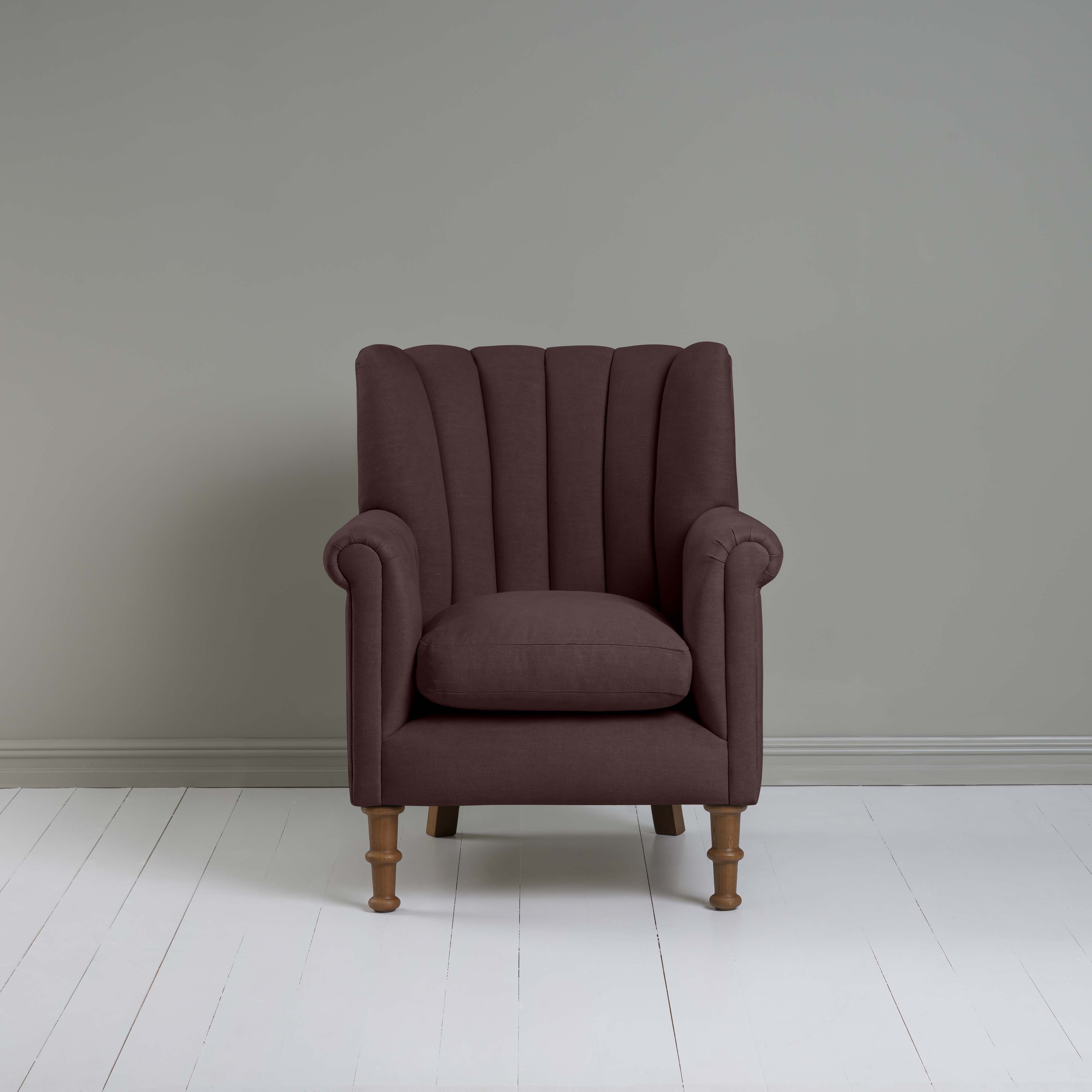  Time Out Armchair in Laidback Linen Damson, Front View - NiX 