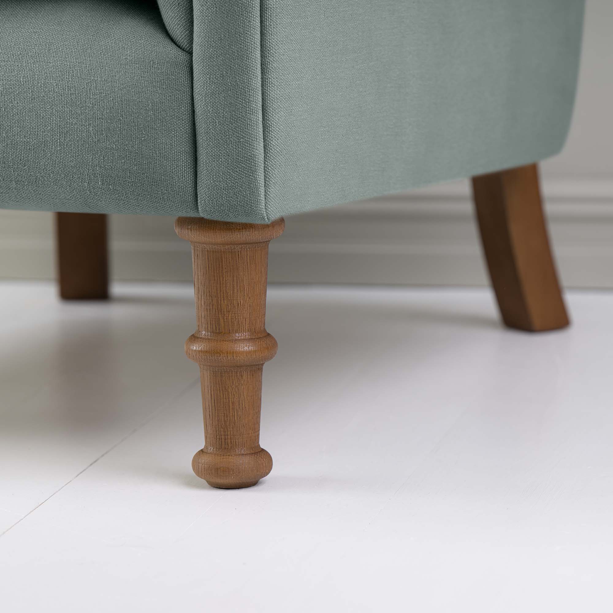  Time Out Armchair in Laidback Linen Mineral, Front Foot Design Closeup - NiX 
