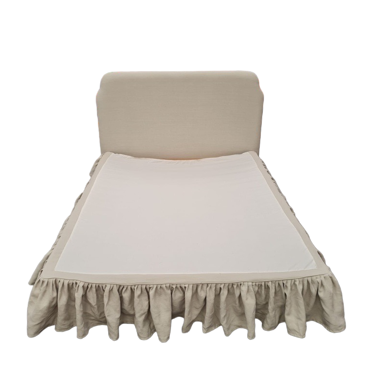  Photosample - Dream Ticket Upholstered Bed in Laidback Linen Dove with Ruffled Valance 
